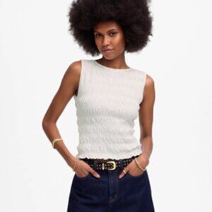 New with Tags Madewell Smocked Boatneck Tank Women's Size XSmall White
